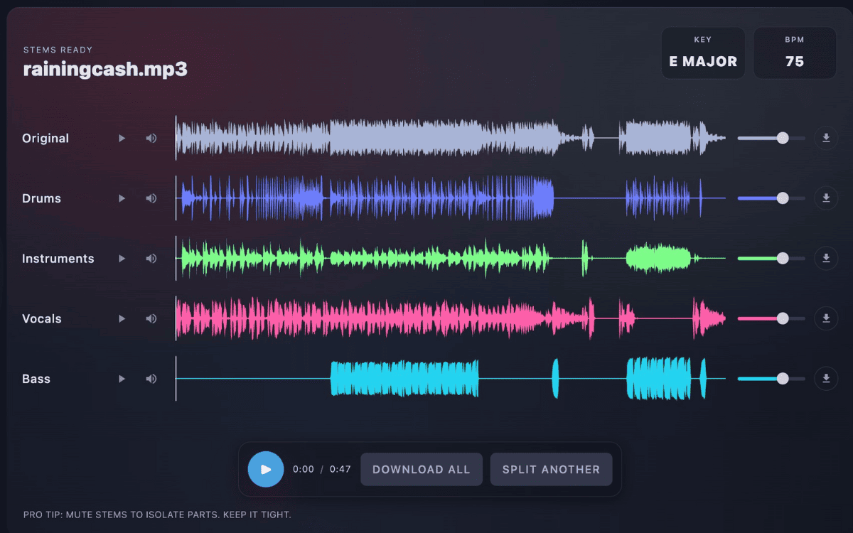 Free AI stem splitter online — Human Mosh